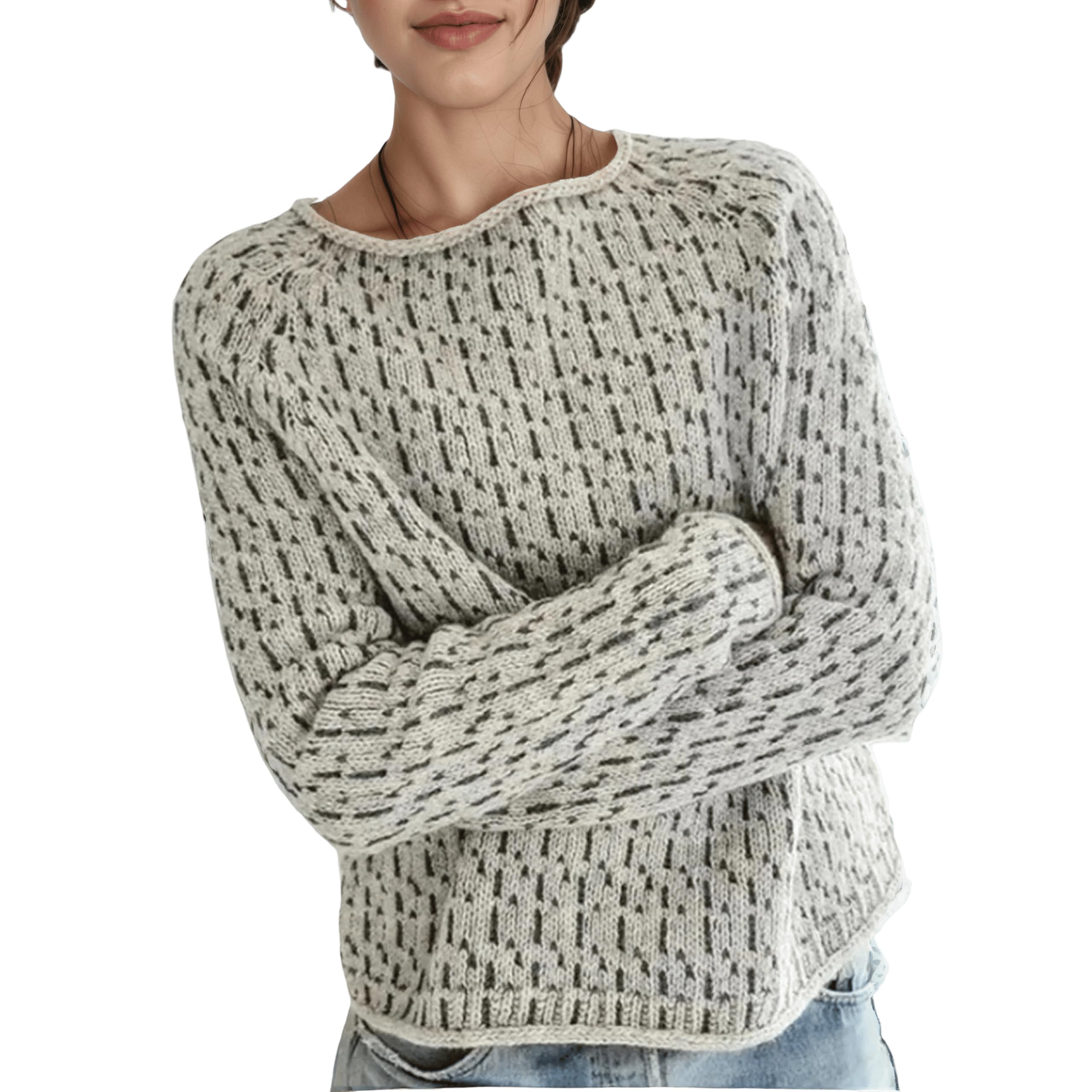 Womens Casual Striped Knitted Crewneck Pullover Sweaters Soft Fall Winter Fair Isle Pattern Trendy Vintage Sweater