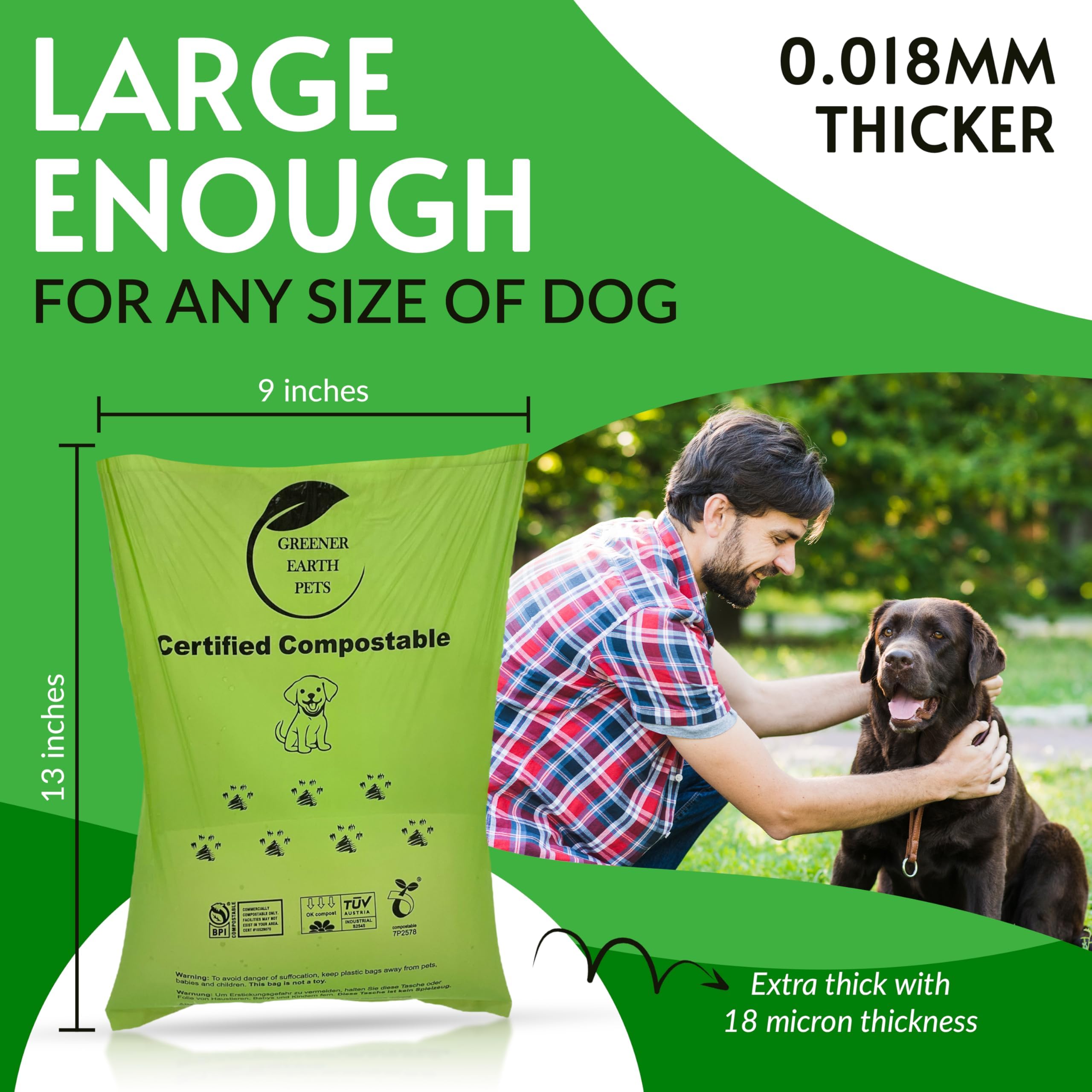 Bolsas compostables para excrementos de perro, rollos, bolsas biodegradables para residuos de perros, sin perfume, extra gruesas, fuertes, certificadas compostables para el hogar, a prueba de fugas,