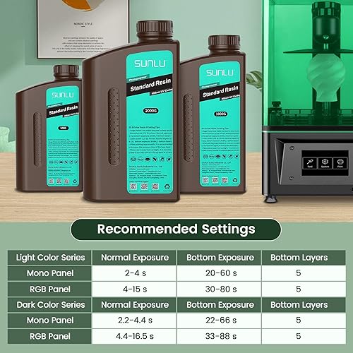 Miniatura 6 de SUNLU - Resina para impresora 3D de 1 kg, resina 3D estándar de curado rápido para impresoras 3D LCD DLP SLA, resina de fotopolímero líquido de