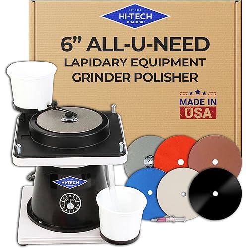 Hi-Tech Diamond 6" All-U-Need - Lapidary Equipment, Mineral & Stone Rock Shaping, Stone Grinder, Shaper w/ Variable Speed Motor & Polishing Machine Tool, Includes Mineral Rock Polishing Kit