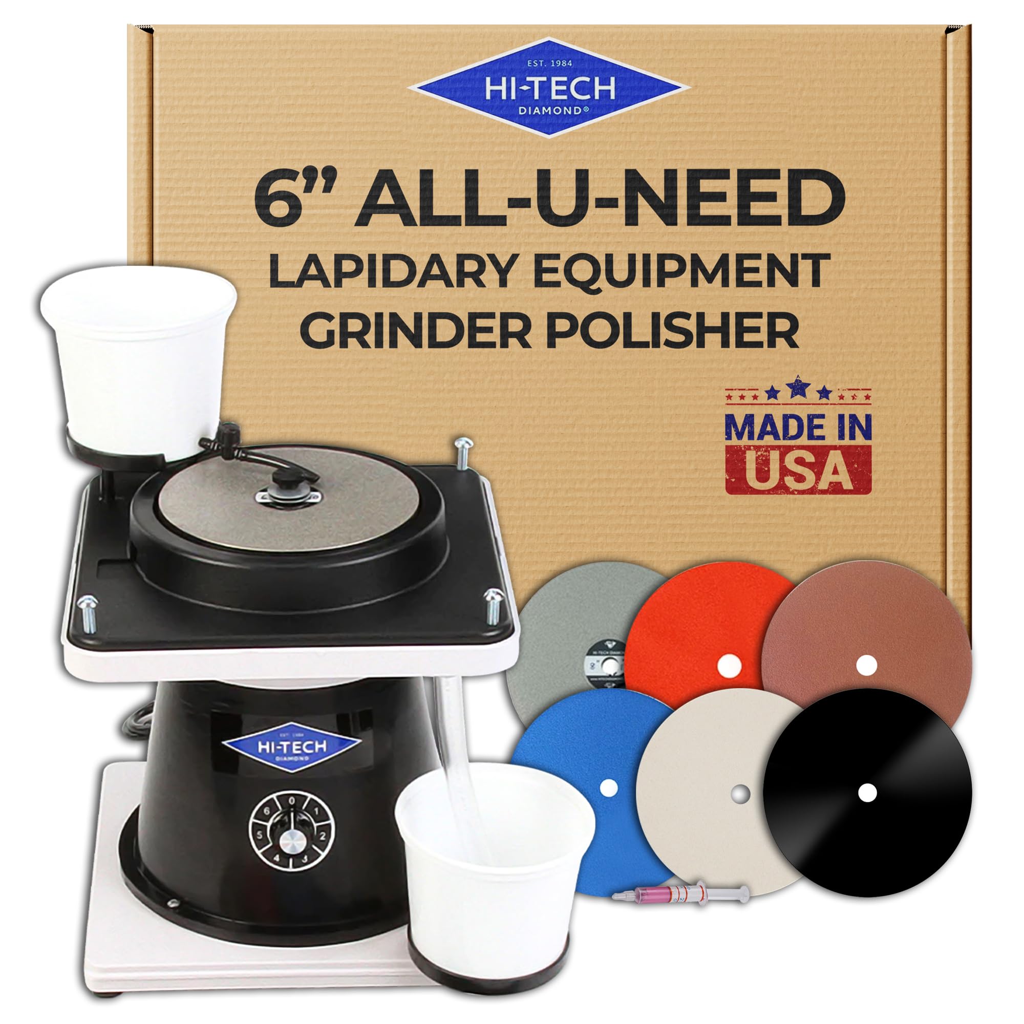Hi-Tech Diamond 6" All-U-Need | Lapidary Rock Mineral Grinding Polishing Machine | Includes Accessory Kit