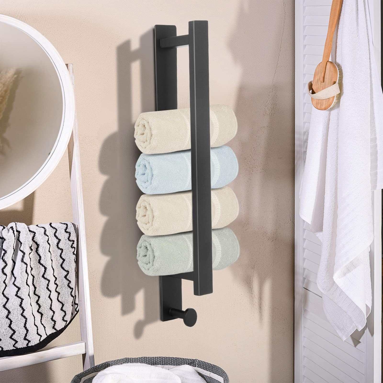 Toalleros, Toallero, Riel para Toallas Autoadhesivo de Acero Inoxidable304 Grueso para Baño, Soporte para Toallas de Baño, Riel para Toallas de Pared Resistente/Negro/40 cm
