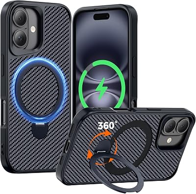Designed for iPhone 16 Case with 360° Magnetic Stand, Carbon - best iphone 16 case stand