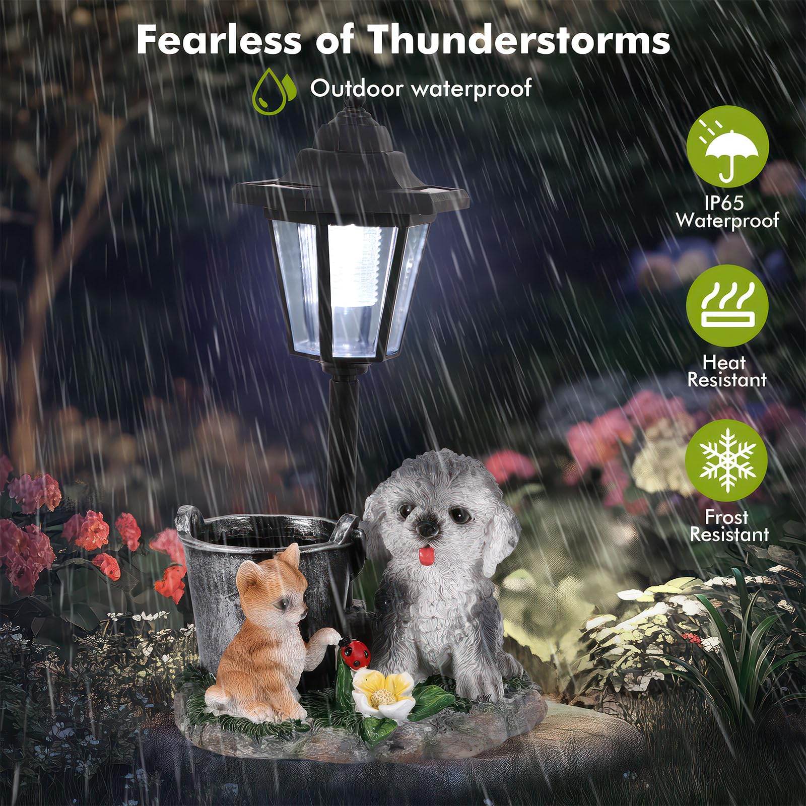 Estatuas de jardín para perros, decoración solar para exteriores, estatuas de jardín para perros, adornos con luces solares, estatua de decoración al aire libre, resistente al agua, linda