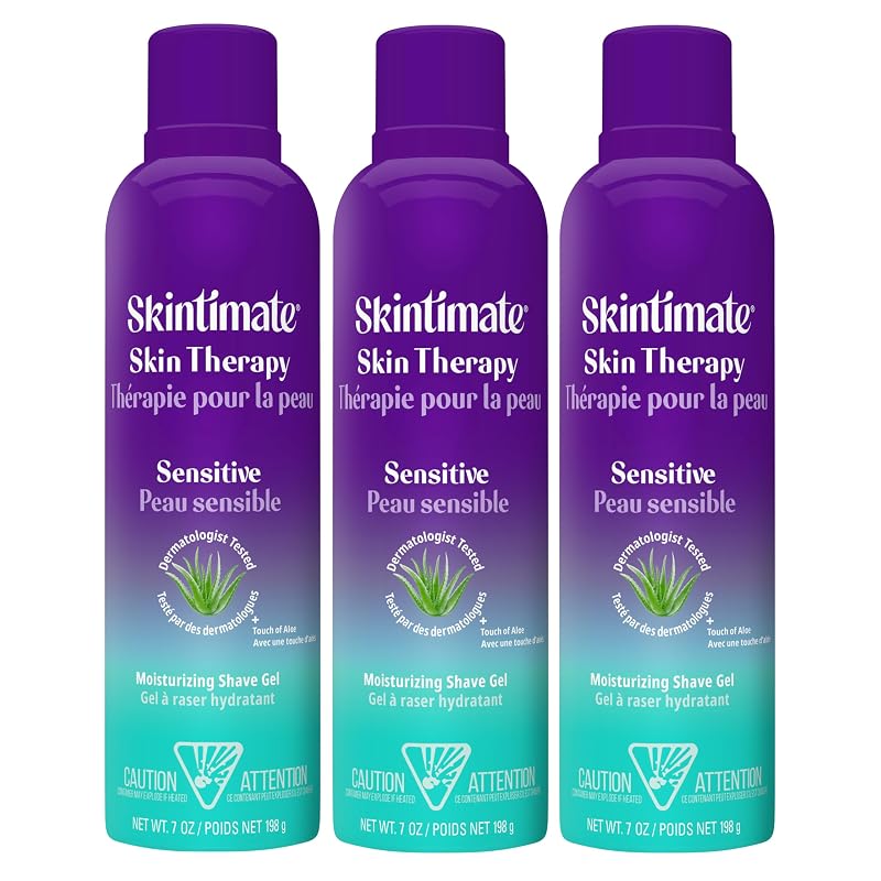 Gel de barbear Skintimate Skin Therapy para pele sensível com Vitamina E, aloe vera e manteiga de oliva — Pacote com 3