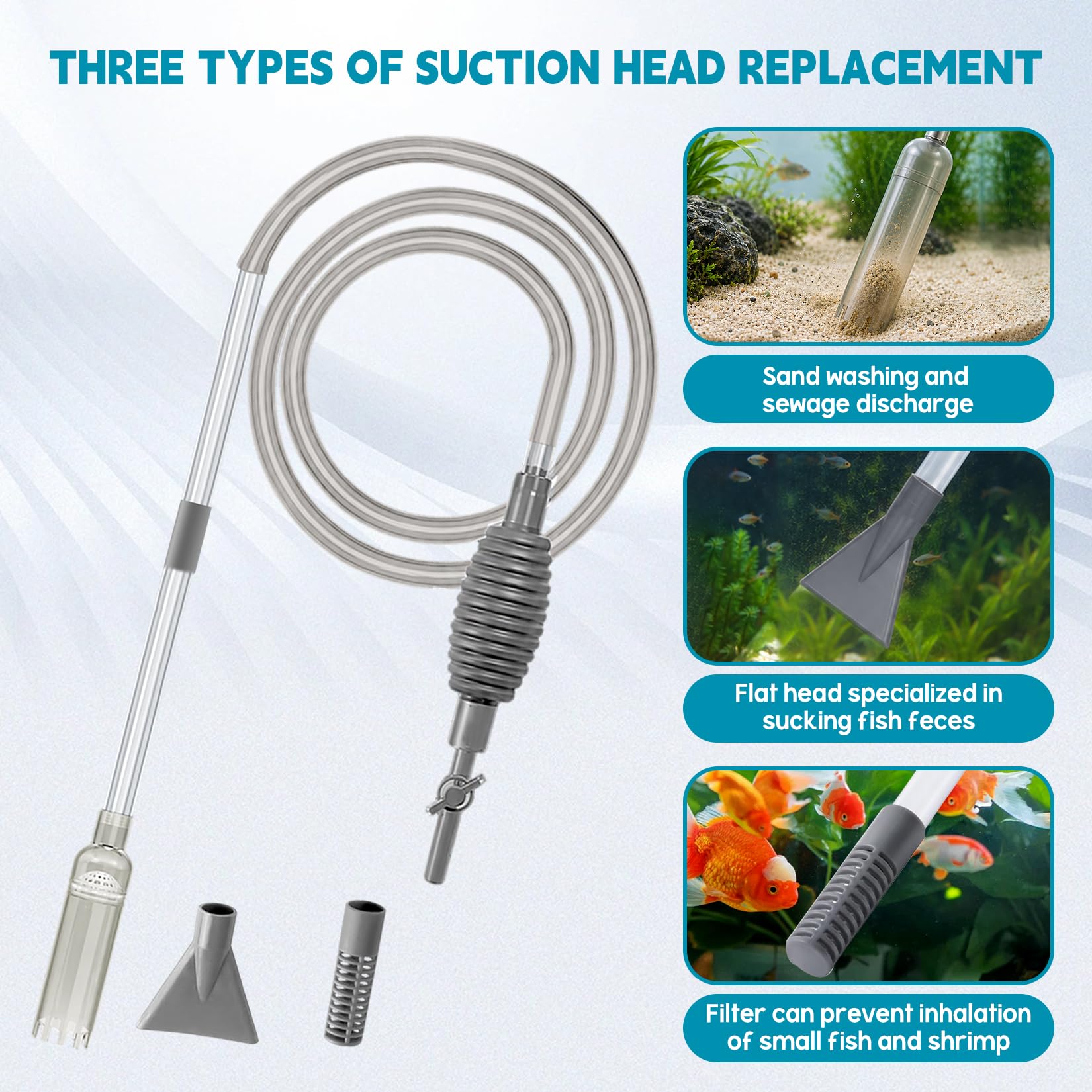 Herbst Aquarium Reiniger, 3.2m Mulmsauger Aquarium Set mit 2 in 1 Algenschaber für Fischwasserglas & Wasserwechsel Teichsauger mit Einstellbare Durchflussregelung Wasserwechsel Pumpe Sicher für Fische