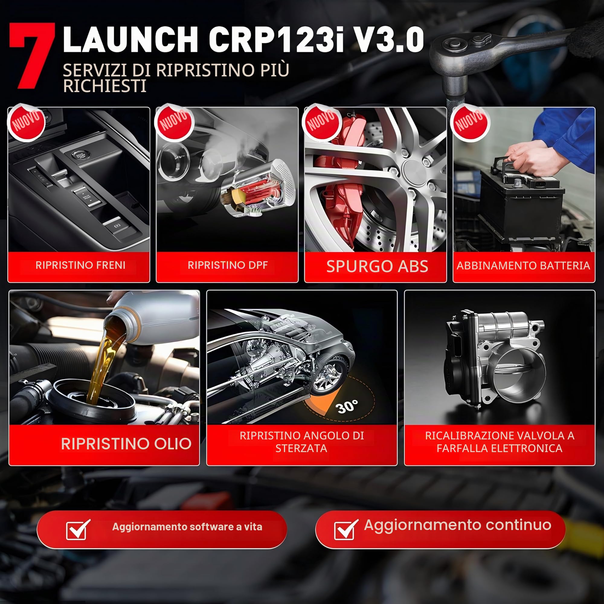 LAUNCH CRP123i V3.0 OBD2 Auto Diagnostica, Diagnosi Autos Professionale in Italiano, Veicoli Scanner con 4 Sistemi Diagnostici, 7+ Mantenimento Resets olio/Brake/SAS/ABS/DPF/BMS/ETS