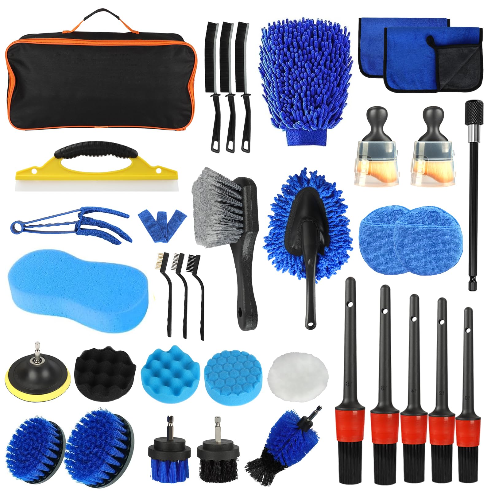 Kit Limpieza Coche,36 pcs Juego de limpieza de coche,Cepillo para Taladro Limpieza,Cepillo Limpieza Coche con Cepillos,Esponjas para Pulir,Kit Limpieza Coche Interior para Interior Y Exterior