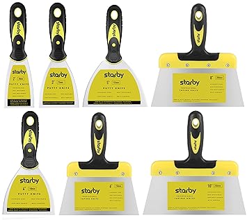 Starby 2 ? 3 ? 4 ? 5 ? 6 ? 8 ? 10 ? Steel Putty Knife Set |Putty Scraper, Tool for Drywall Finishing, Plaster Scraping, Decals, and Wallpaper (7 Pack)