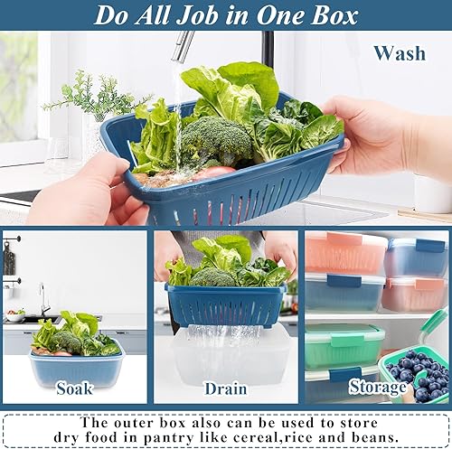 Miniatura 5 de Contenedor de almacenamiento de frutas Berry Keeper de 68 onzas para refrigerador, recipientes de alimentos frescos con coladores de drenaje