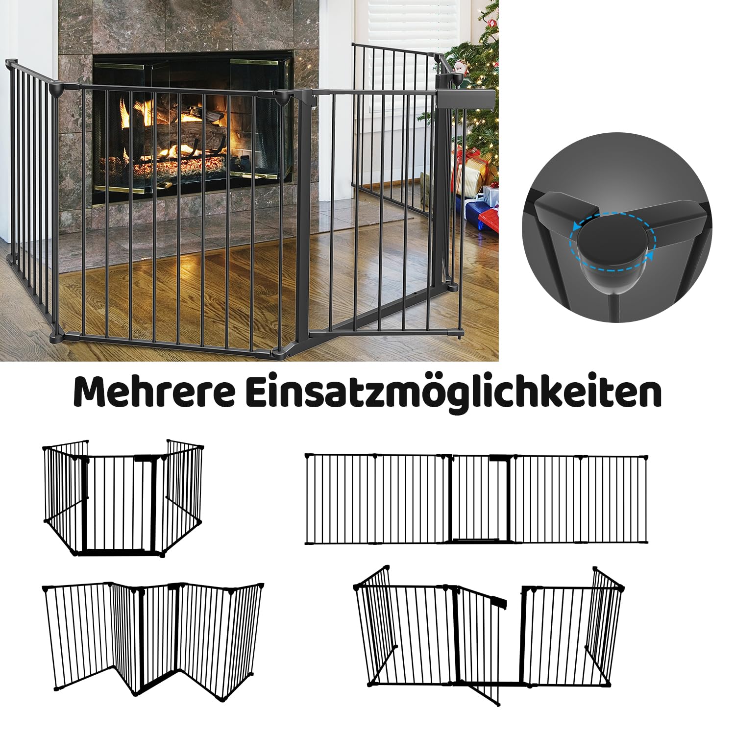 Fiqops Rejilla de protección para chimenea con puerta, 310 cm, de metal, con puerta de seguridad, color negro, 5 piezas (66 x 75 cm)