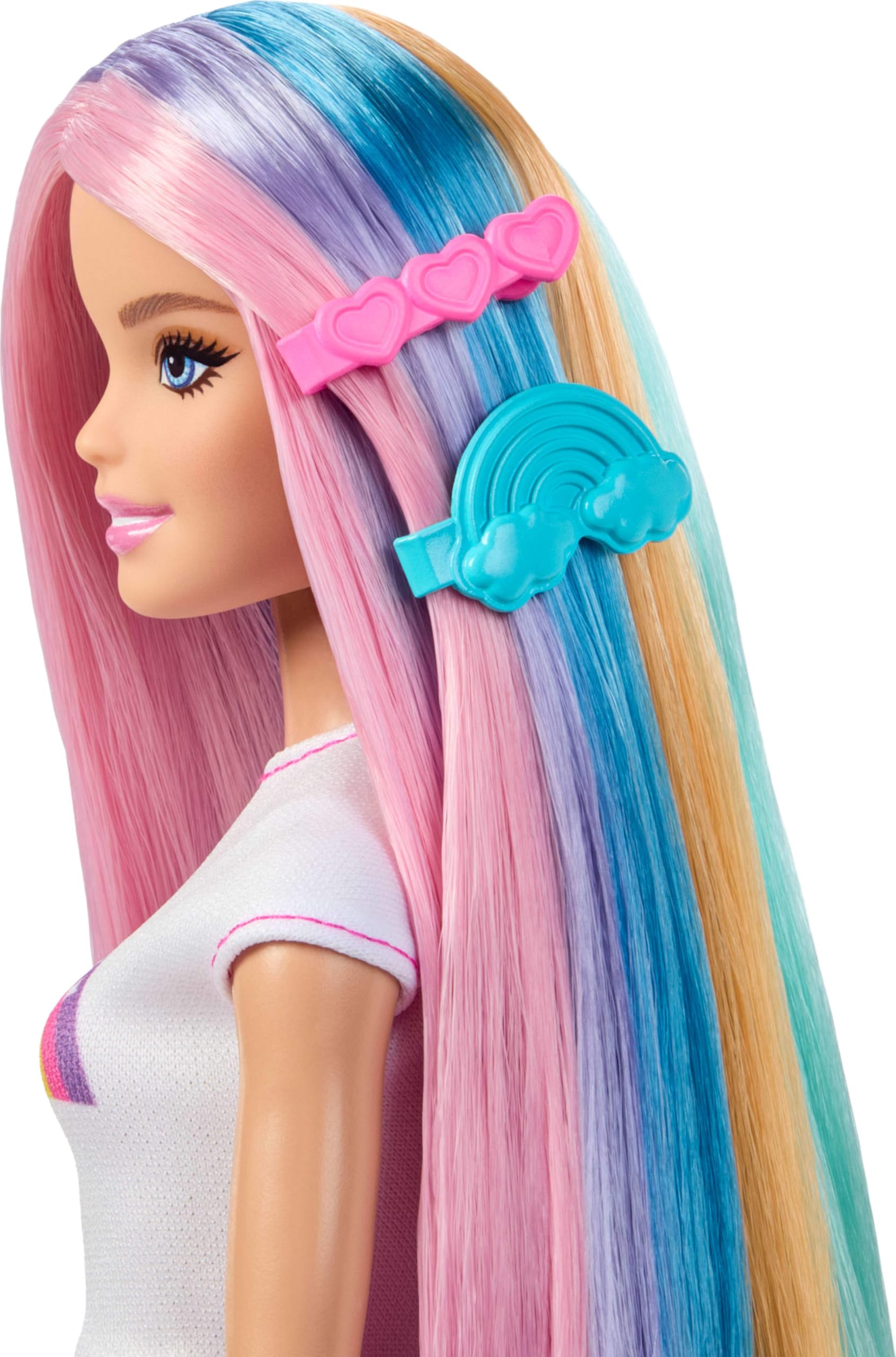 Barbie Rainbow Sparkle Hair Doll, Extra-Long and Colorful Hair with 12 Styling Accessories like Glitter Tube, Brush, Clips - Image 4
