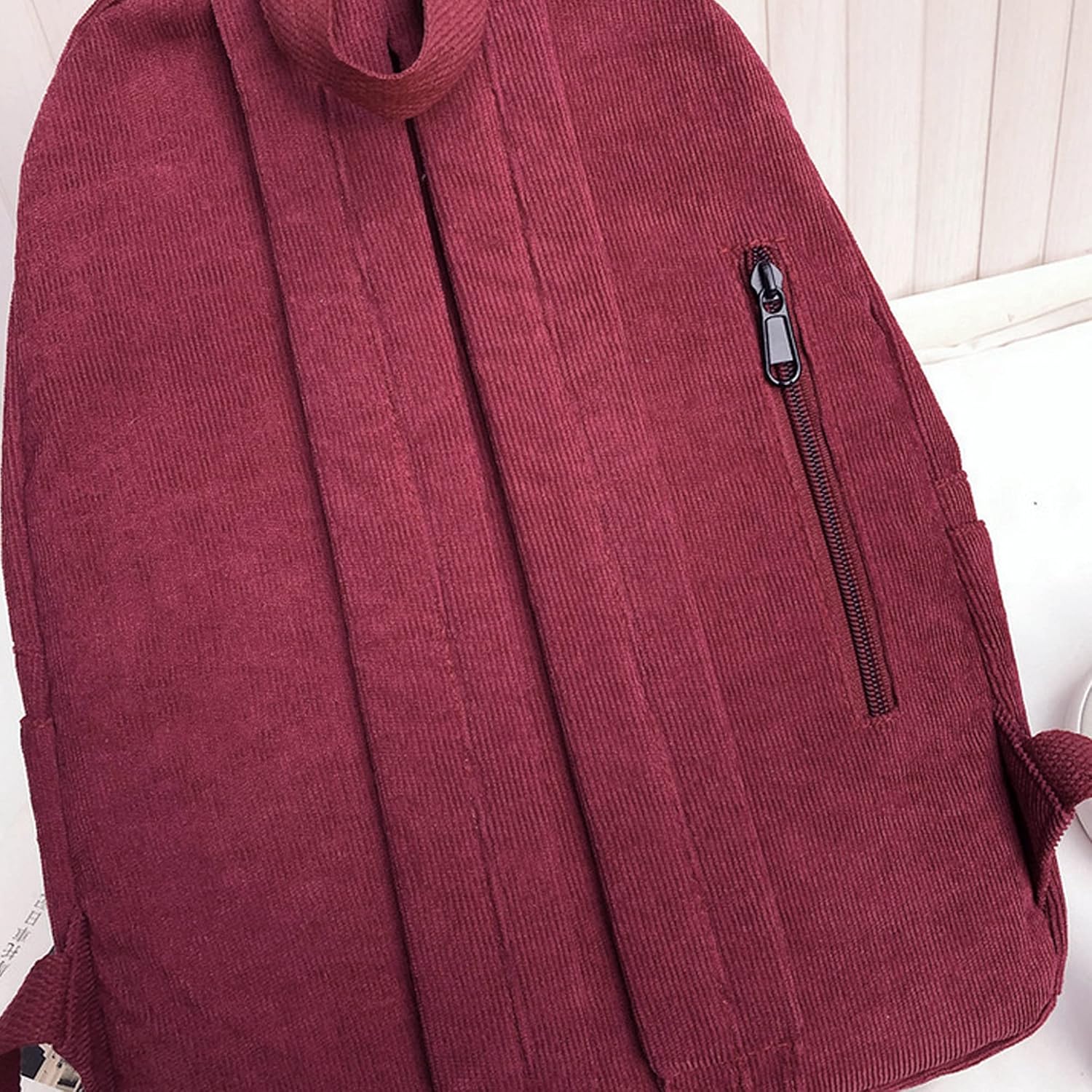 Casual Corduroy Backpack Travel Daypack Book Bag Laptop Bag for Women Men, Dark Red
