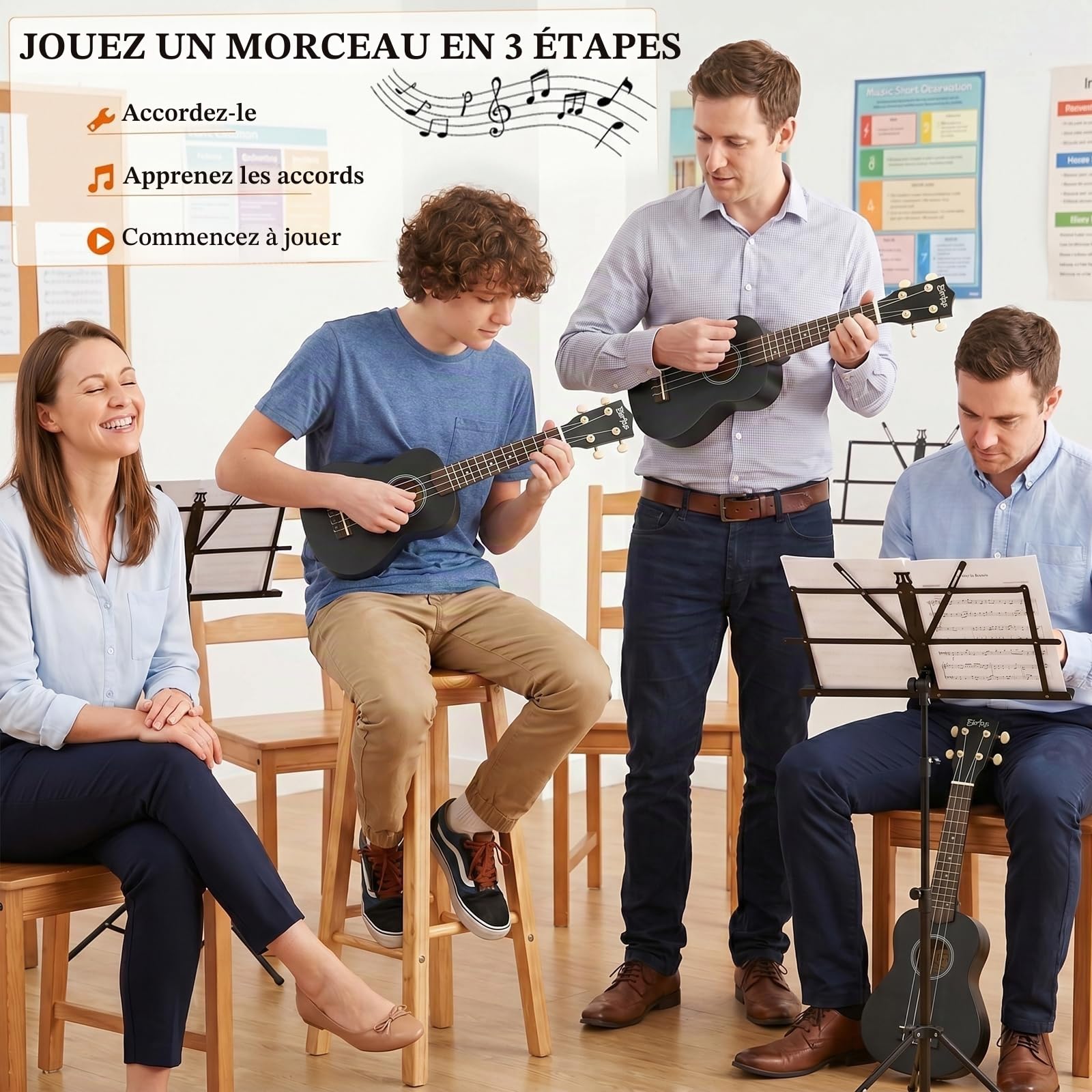Soprano Ukulele, 21 pouces Ukulélé Hawaïen Kit pour Débutants avec Yukulele Housse, supplémentaire Cordes, Accordeur, Sangle, Recueil de Partitions en ligne