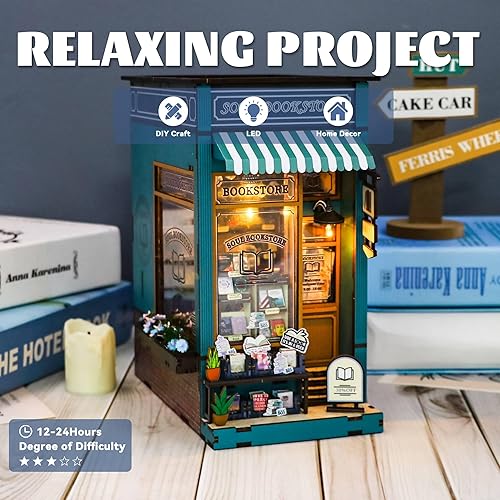 Miniatura 29 de Flever Kit miniatura de rincón de libro para casa de muñecas, decoración de estantería de libros de casa de muñecas para bricolaje, rompecabezas