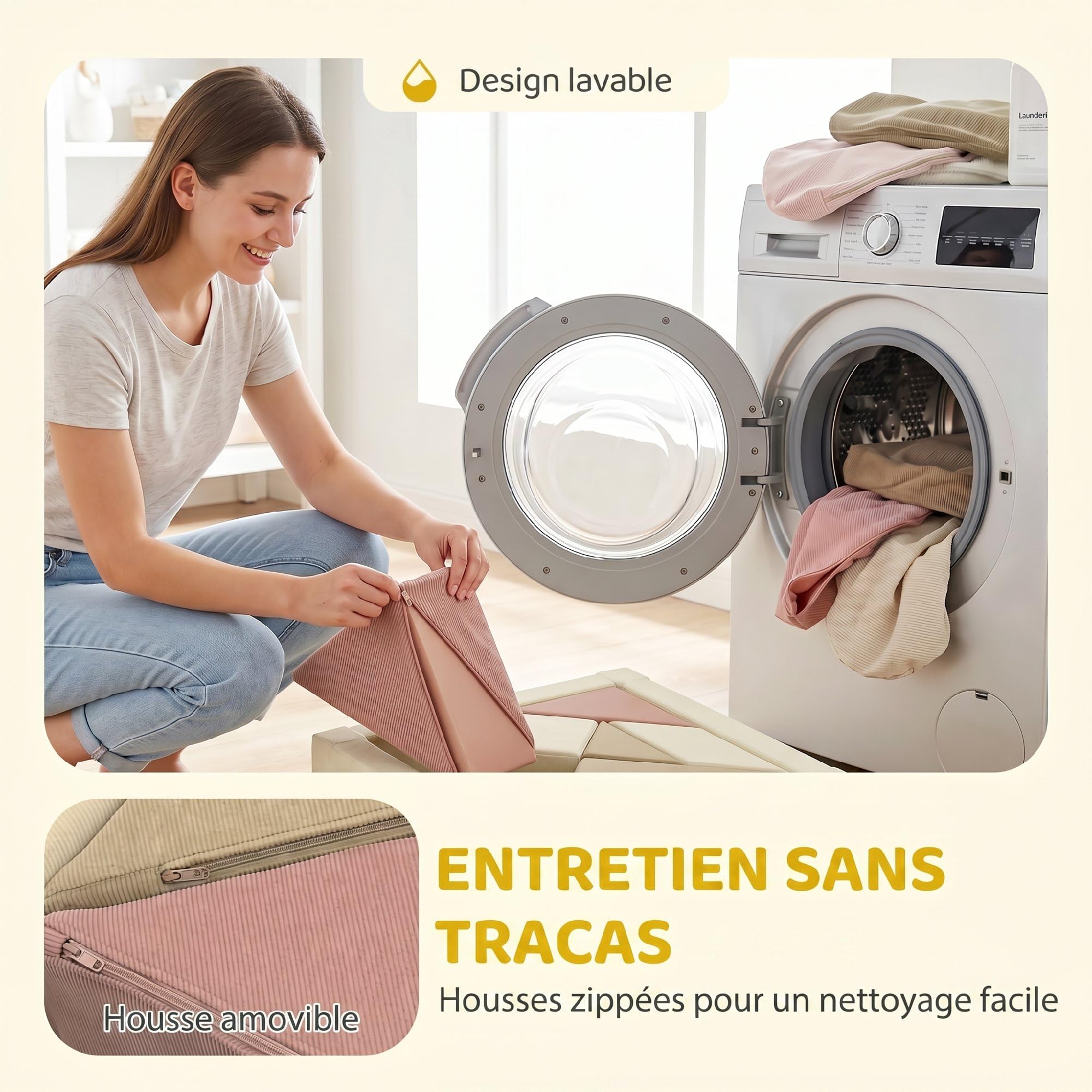 AIYAPLAY Parcours motricité bébé 9PCS avec Piscine à balles, Module en Mousse Souple avec Housse en Velours côtelé, Blocs de Construction éducatifs pour Enfants d'âge préscolaire, Multicolore
