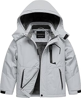 CREATMO US Boy's Waterproof Ski Jacket Warm Winter Fleece Snow Coat Windproof Snowboarding Rain Jacket