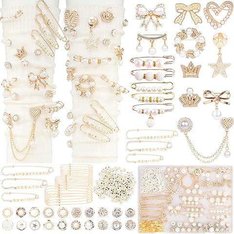 DoDoBeads 335 Pcs Junk Socks Charms Kit with Letter Beads, Gold Charm for Socks and Sneakers, Brooches and Pins for Women, Charms for Sock Safety Pin, Junk Charm with Pearl, Rhinestone,