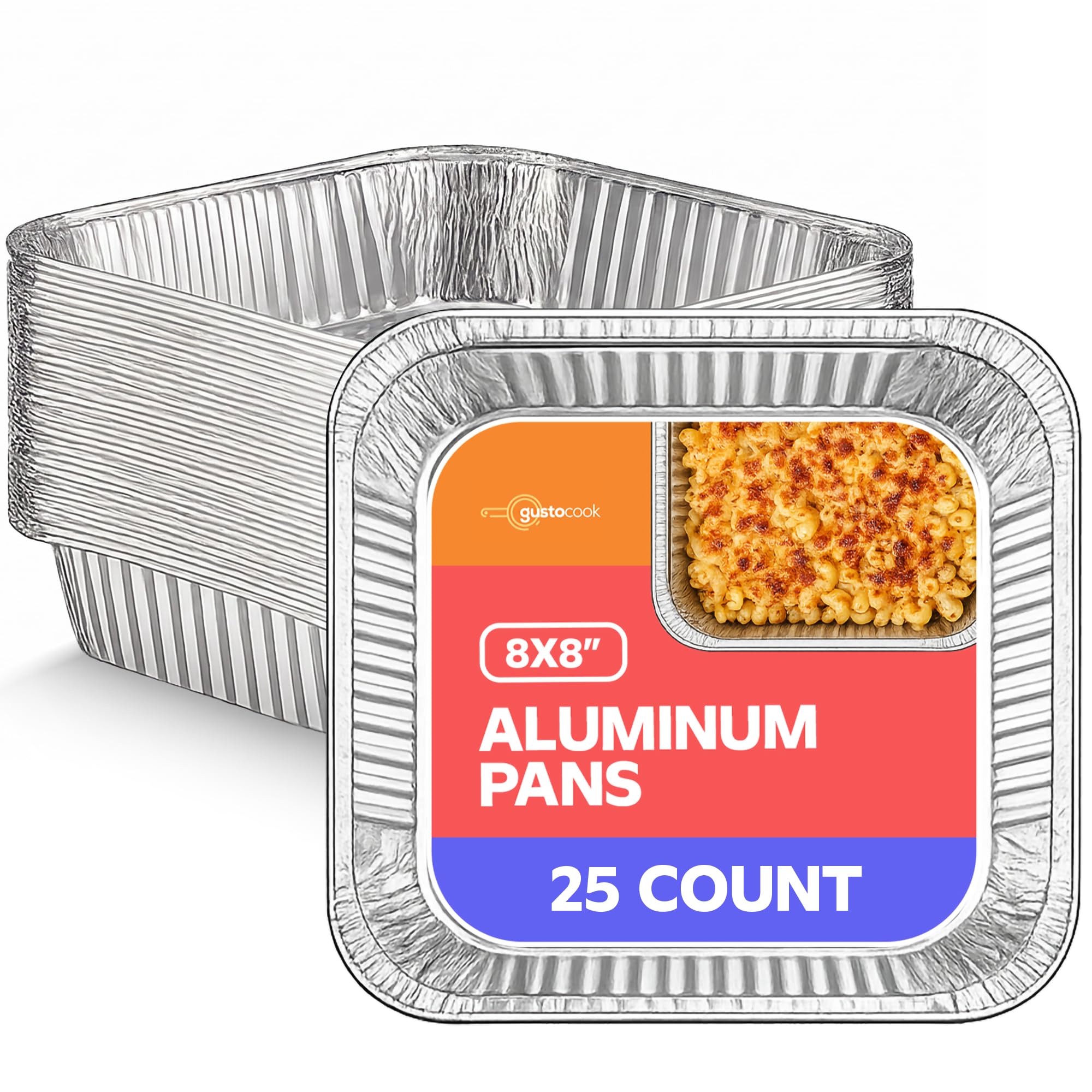 Photo 1 of GUSTO Aluminum Foil Pans – [25 Sets] (Lids Not Included), Disposable Food Containers for Baking, Cooking, Storing & Food Preparation (Formerly Comfy Package) (CP-FP-8x8-25)
