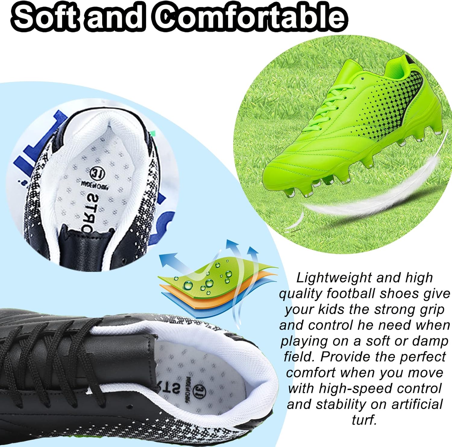 LIZRHA Soccer Shoes for Boys Girls Soccer Cleats Boys Girls Kids Athletic Outdoor Football Shoes Youth Football Cleats Outdoor & Indoor Soccer Shoes Lightweight, Running & Training for Students - Image 4
