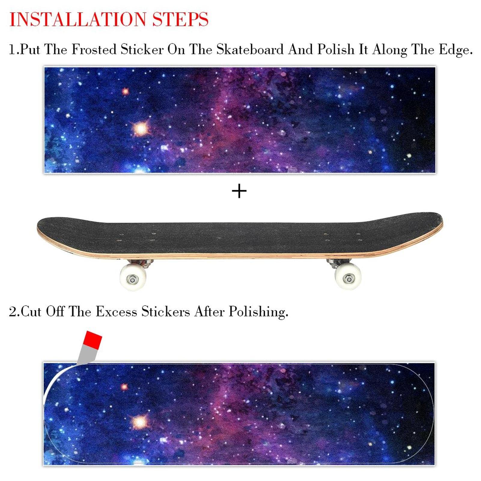 Watercolor Galaxy Lot de 2 feuilles de papier abrasif pour planche de skateboard et longboard