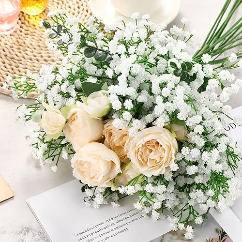 Miniatura 10 de Janinka 50 flores artificiales de aliento de bebé, flores artificiales de gypsophila de 20.8 pulgadas, tacto real, ramo de gypsophila falsa