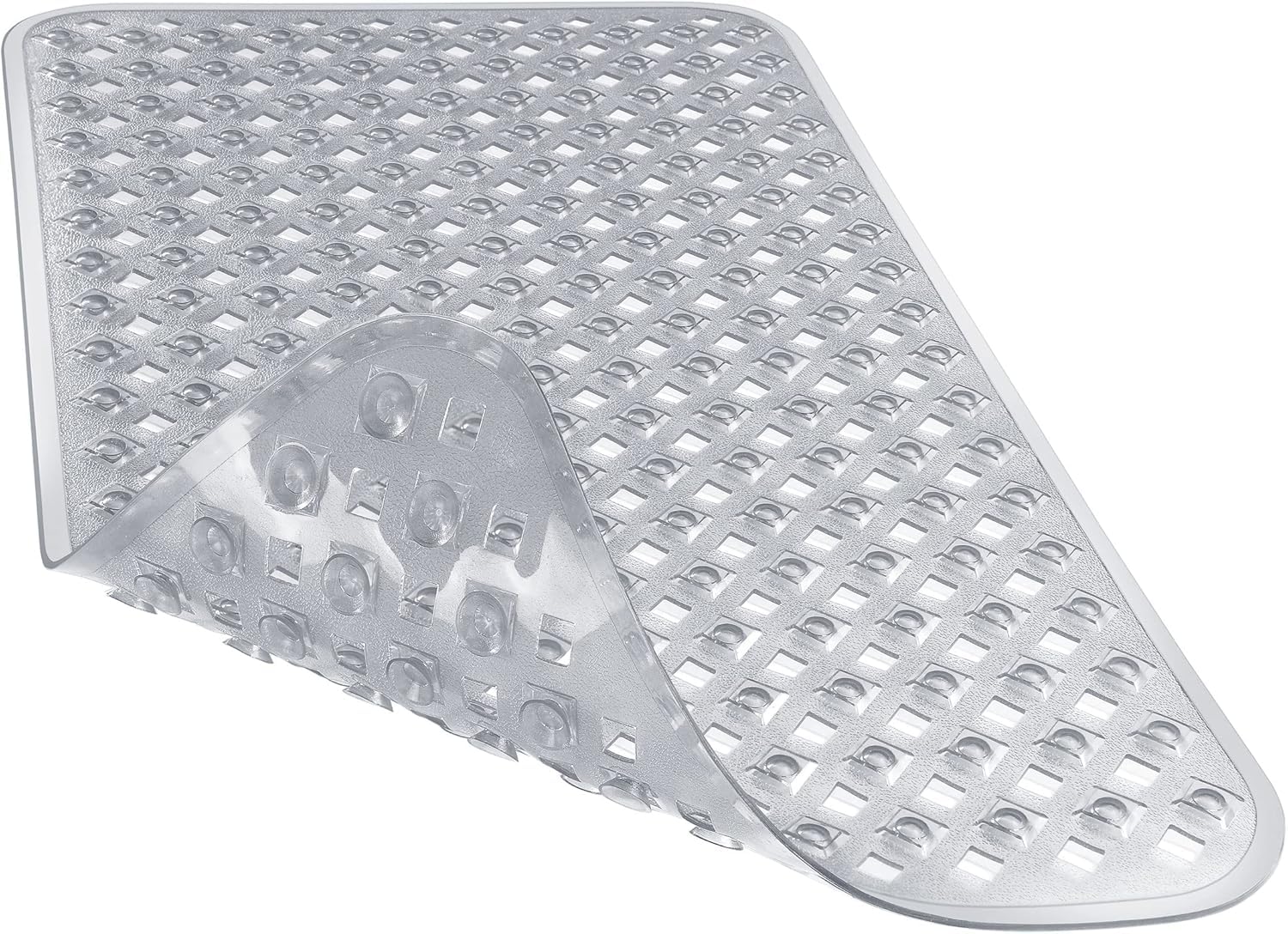 Yimobra Bathtub Mat Non Slip, Super Strong Suction Cups, 70 x 40 cm Long Shower Mat with Drain Holes, Machine Washable Fast Draining Bath Mats, Bathroom Essentials,Clear Gray