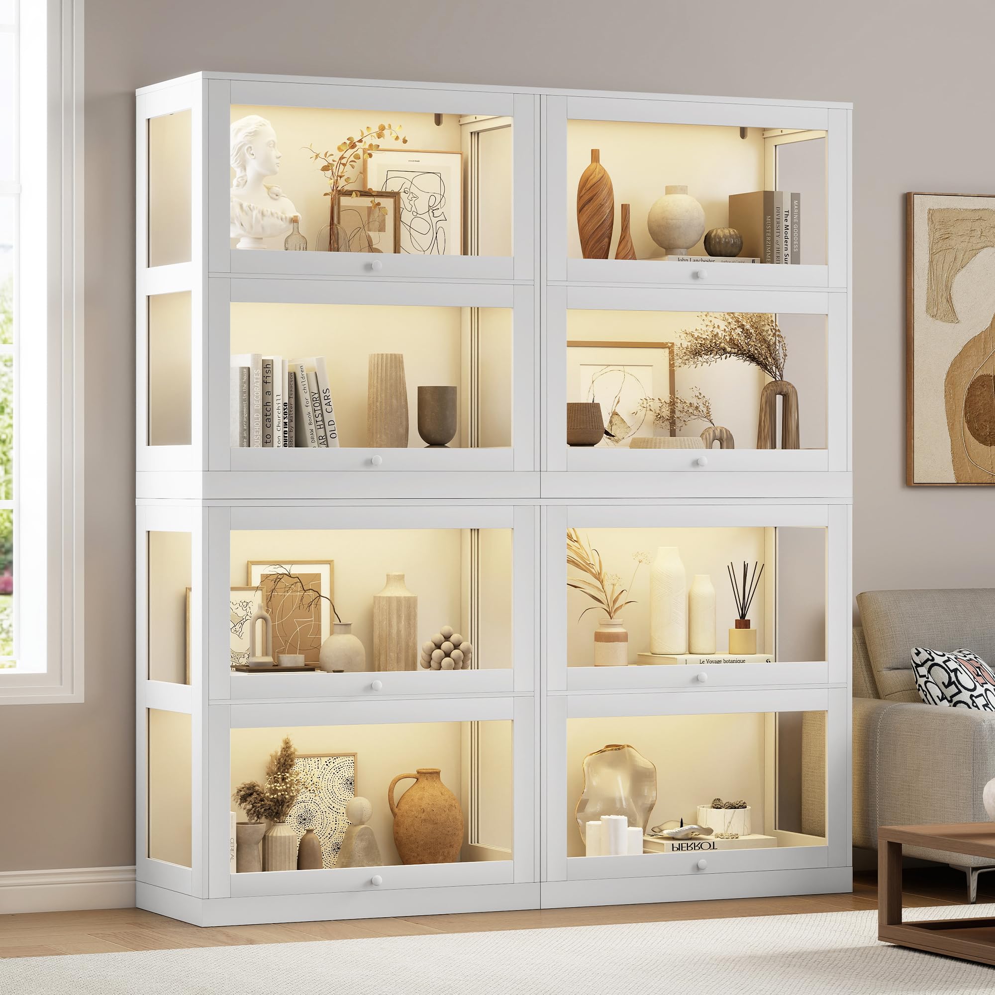 AMERLIFE 72" W DIY Modular Display Cabinet, 4-Piece Glass Display Cabinet