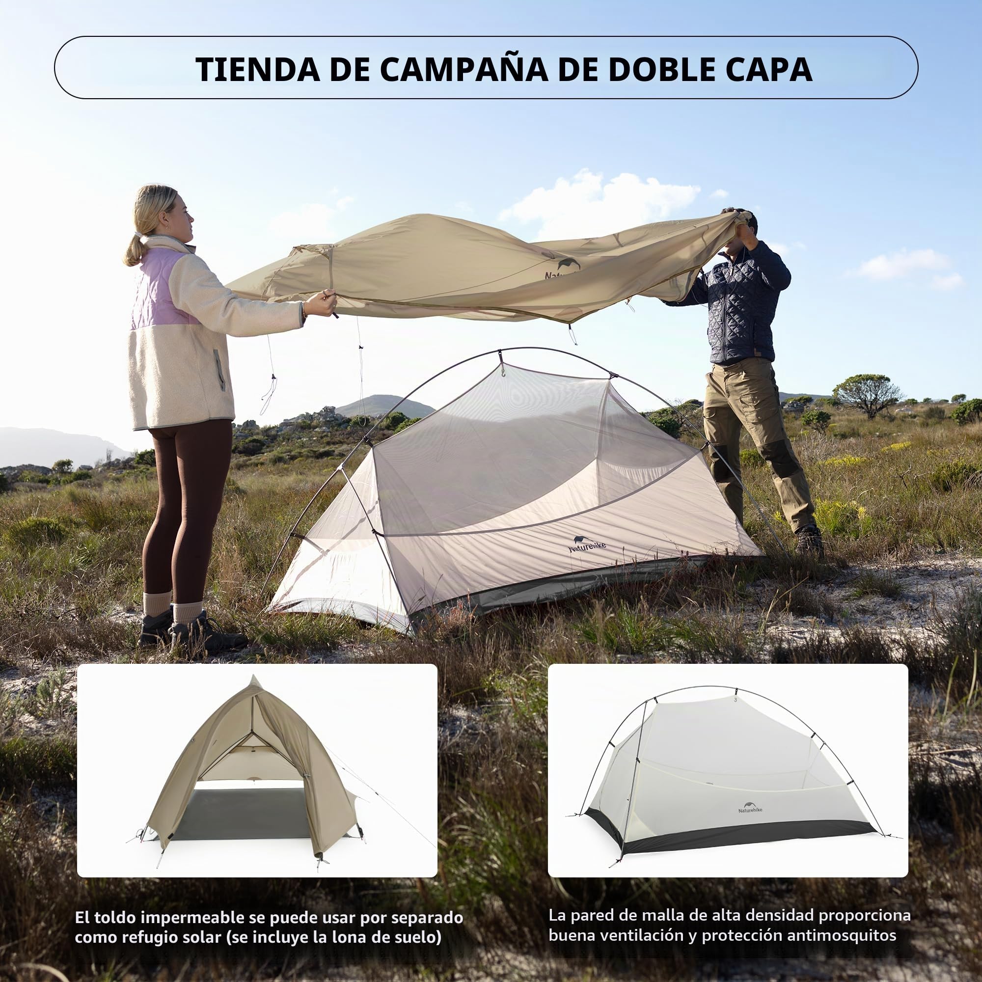 Naturehike Cloud-Up Pro Tent - Tienda de campaña ligera para 2 personas, fácil de instalar, resistente al viento y al agua, para viajes al aire libre, senderismo