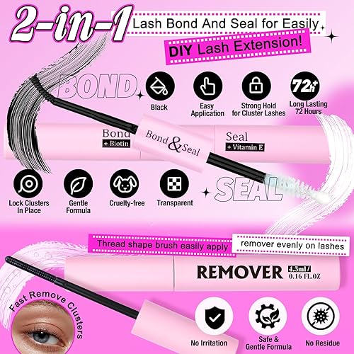 Miniatura 6 de Kit de extensiones de pestañas, 320 racimos de pestañas, rizo D, 0.354-0.630 in, mezcla de pestañas individuales 40D con unión de pestañas y sello y