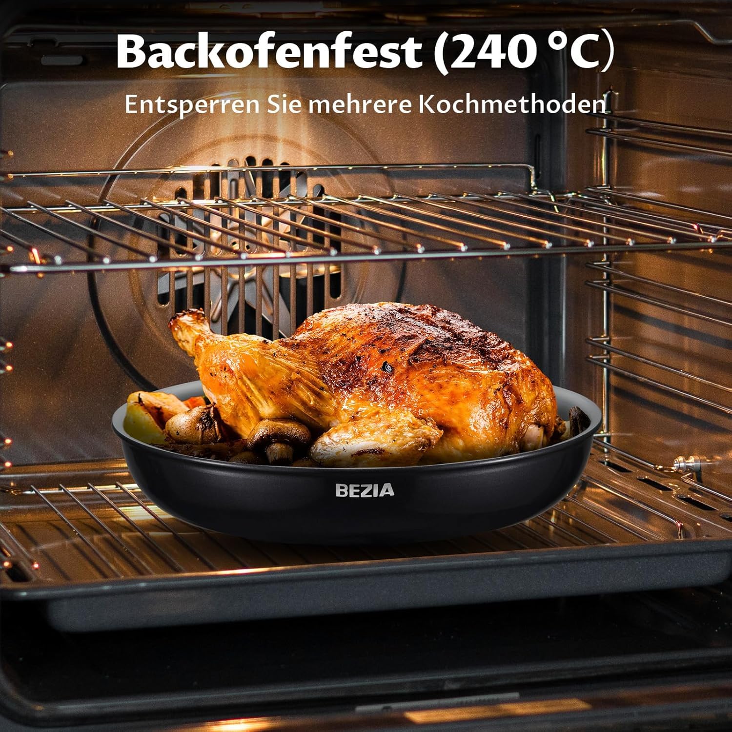 BEZIA Pfannenset mit Abnehmbarem Griff, Camping Bratpfannen Set Keramik-Antihaftbeschichtung Pfannen Induktion für Wohnmobil & Kleine Küche, Stapelbar, Ofenfest, PFAS-frei, 20+24+28 cm