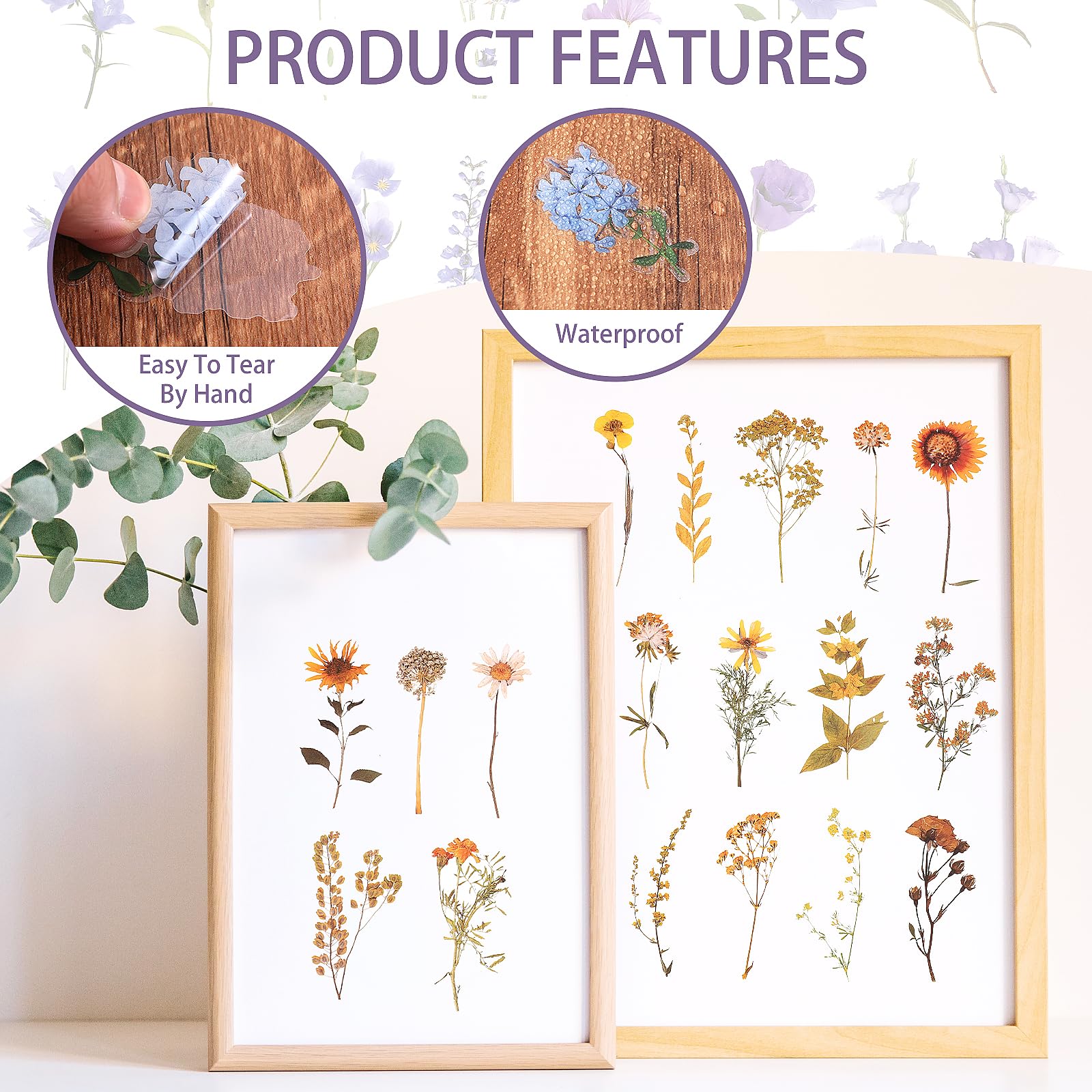 380 Stück Gepresste Blumen-Aufkleber Set – Getrocknete Blüten, Blätter, Harz Für Journal, Bullet Journal, Scrapbooking