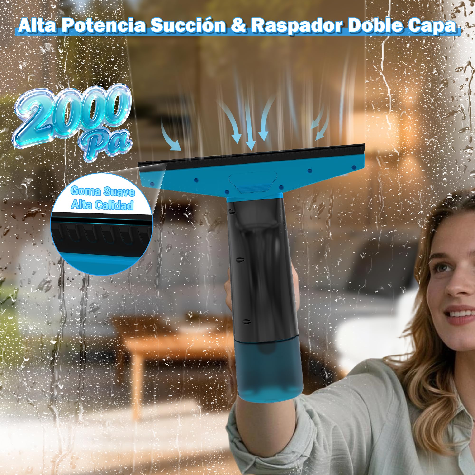 EAVE Limpiacristales Electrico, Set Limpiacristales con 45min de Autonomía, Limpia Cristales Electrico Ventanas con Boquilla de 28cm y Depósito de 200ml, Apto para Ventanas y Espejos (amarillo)