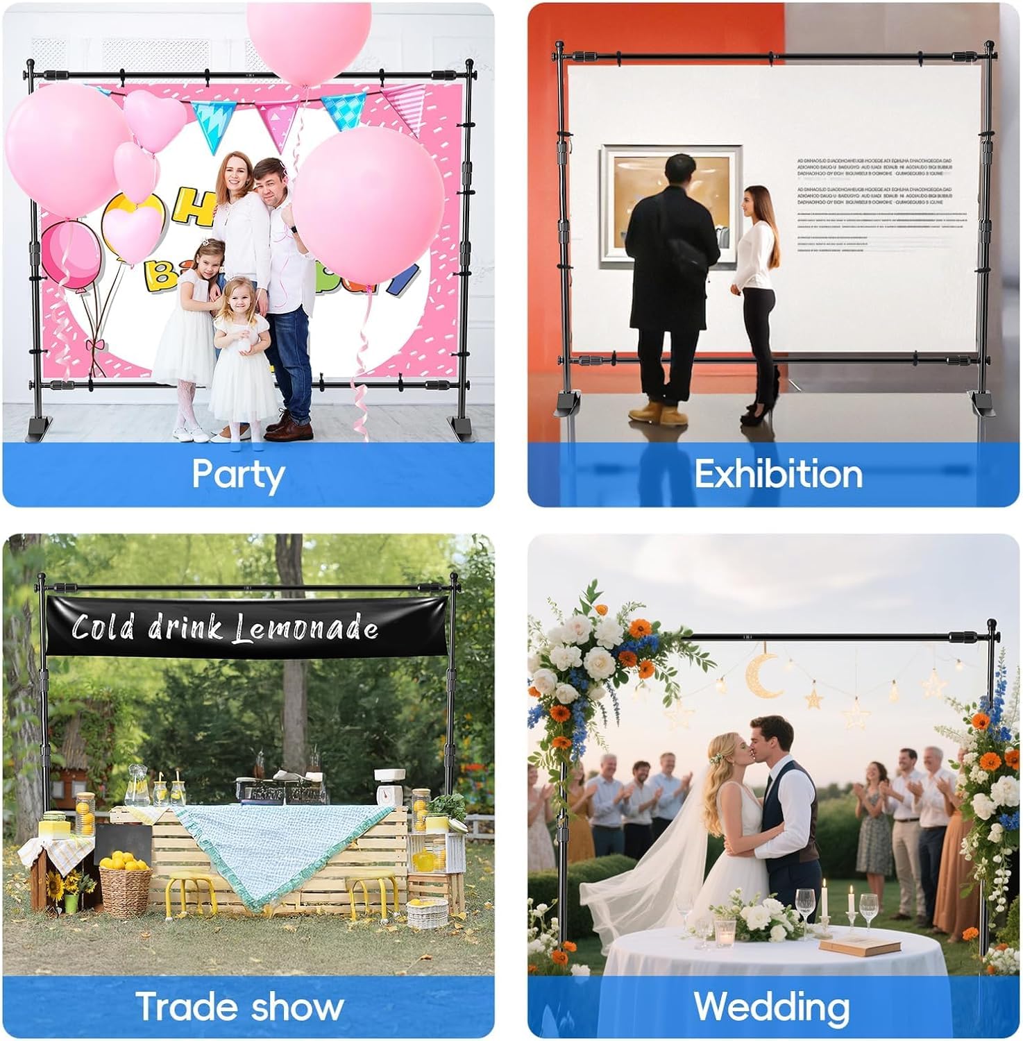 EMART Support Toile de Fond Photo 3 x 2,4 m, Banner Stand Réglable | 2 Sacs de Sable et Paquet de Transport, Studio, Portrait, Photographie de Produits