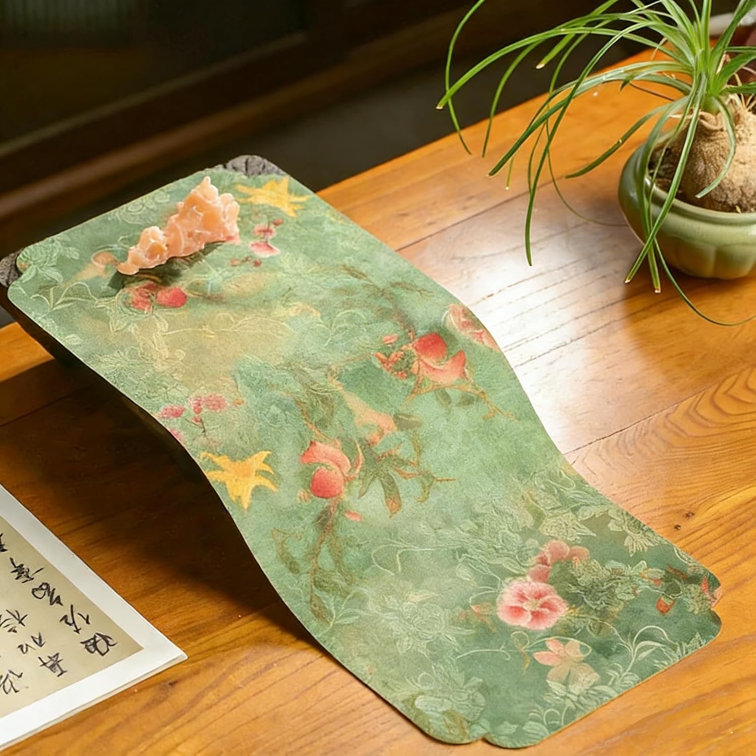 Classical Double-Sided Gongfu Tea Ceremony Mat with Chinese Painting, Waterproof Yun Brocade Fabric, 20 * 9 Inches Cloud-Edged Rectangle, Kungfu Tea Table Placemat (Peach Blossom) image 5