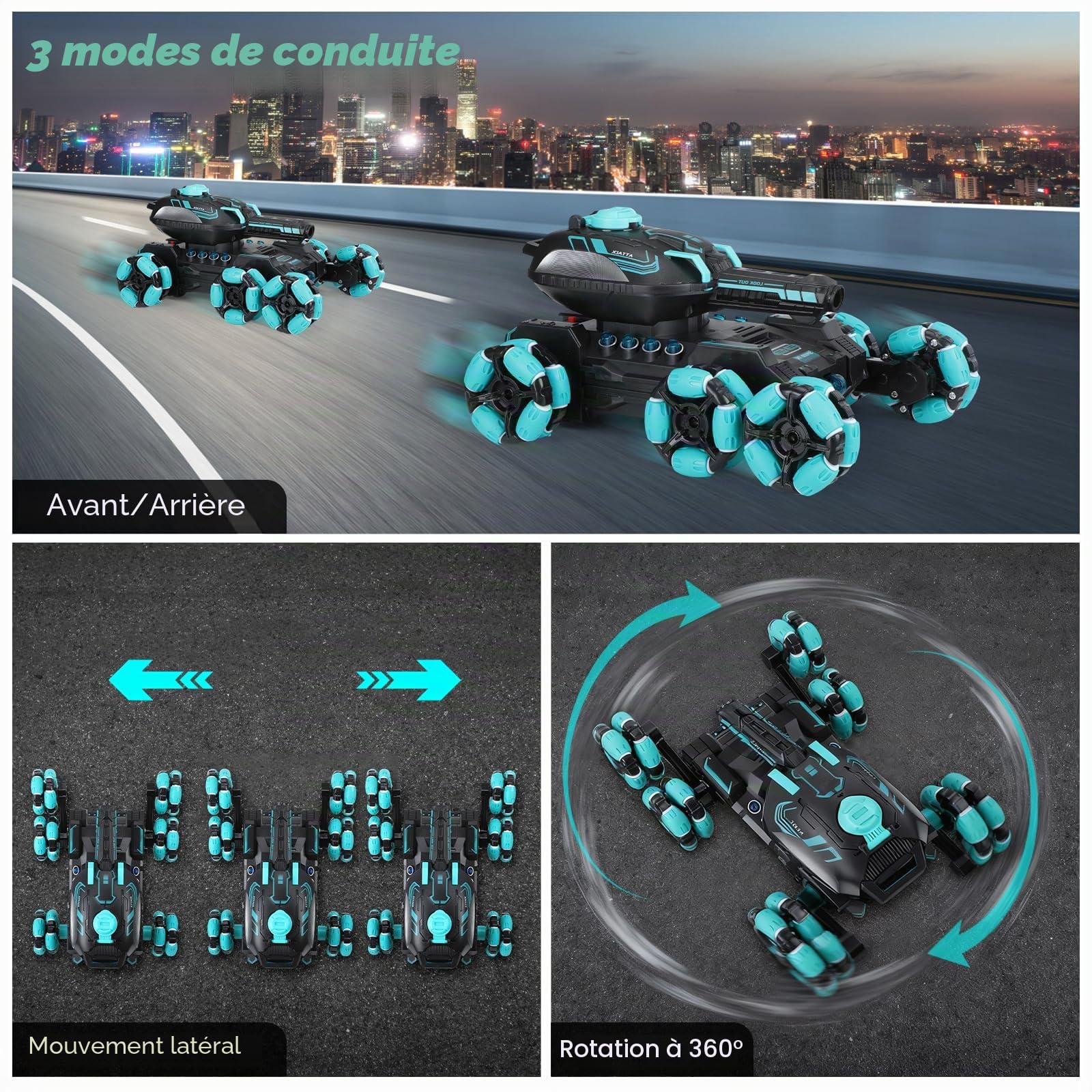 Char RC Télécommandé Gesture Sensing Voiture Telecommandé Tout Terrain 2.4Ghz Réservoir Télécommandé Jouet 360° Rotation Battle Tank RC Tir Balles d'eau avec pour Enfants Adultes Cadeau