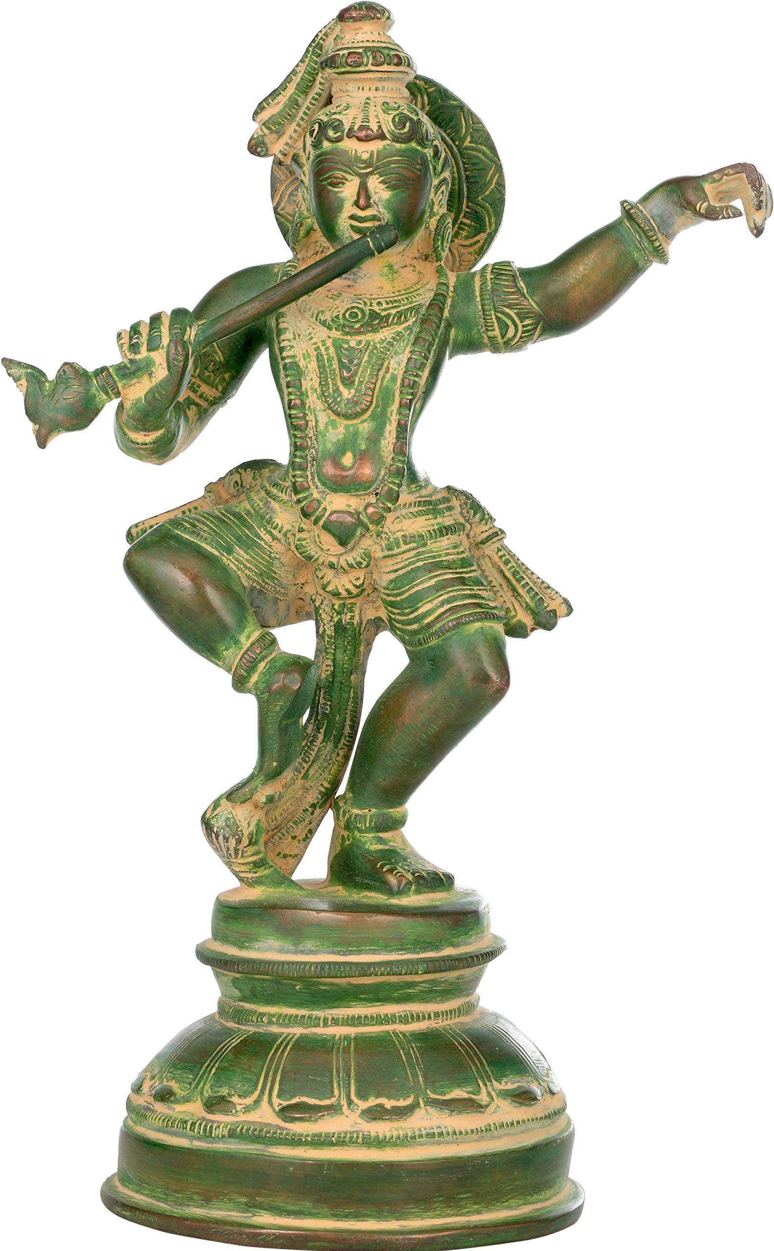 Statue de Krishna en laiton vert Chola d'Exotic India pour une deco interieure raffinee