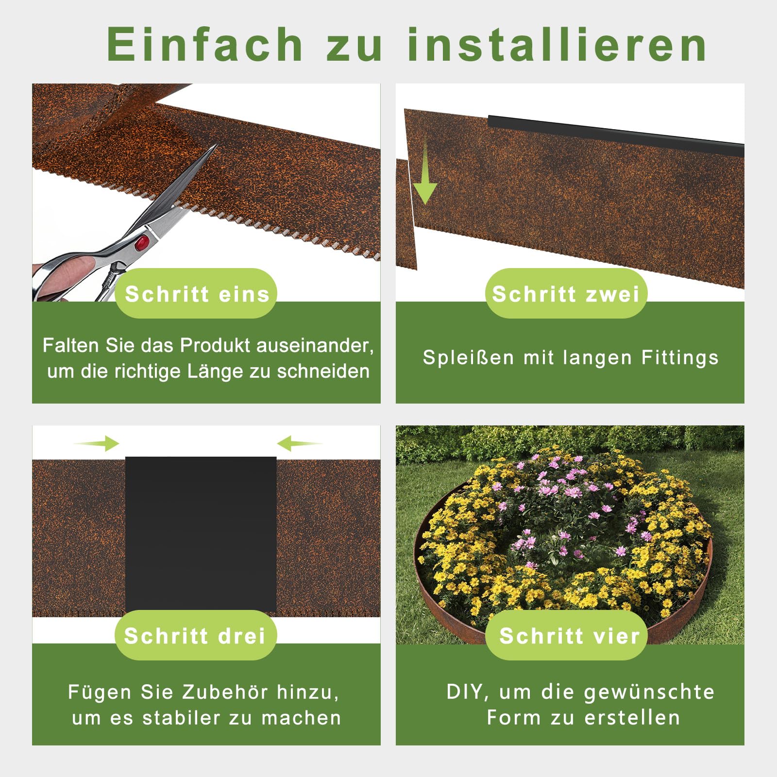 Verzinkte Rasenkante Metall 10m x 15cm Rostfarbe Beeteinfassung
