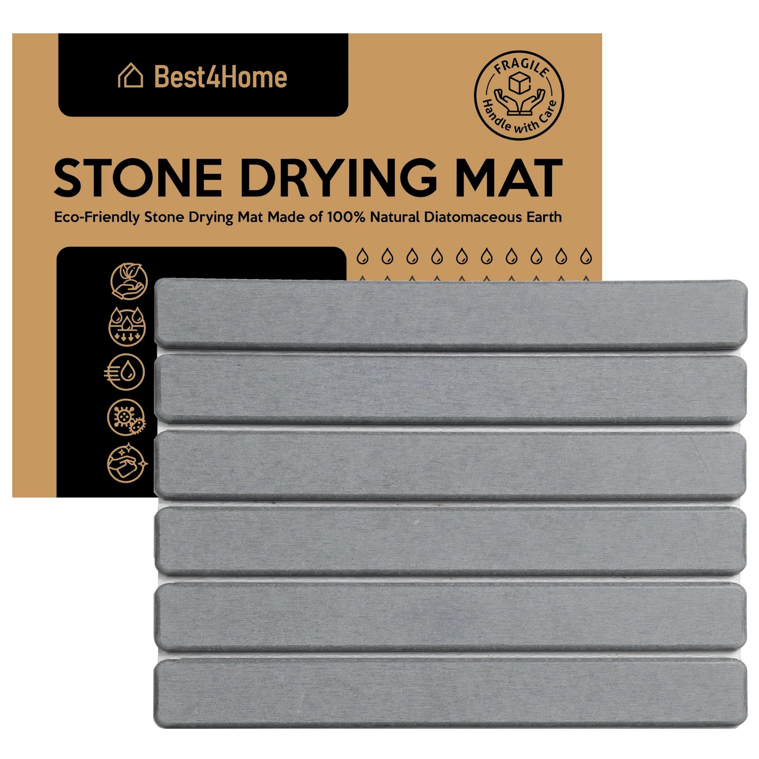 Stone Dish Drying Mat - Grey Stone Drying Mat for Kitchen Counter - 12x16 Inch Stone Drying Mat - High-Quality Diatomaceous Earth Dish Drying Mat - Instant Dry Sink Caddy - Stone Soap Tray