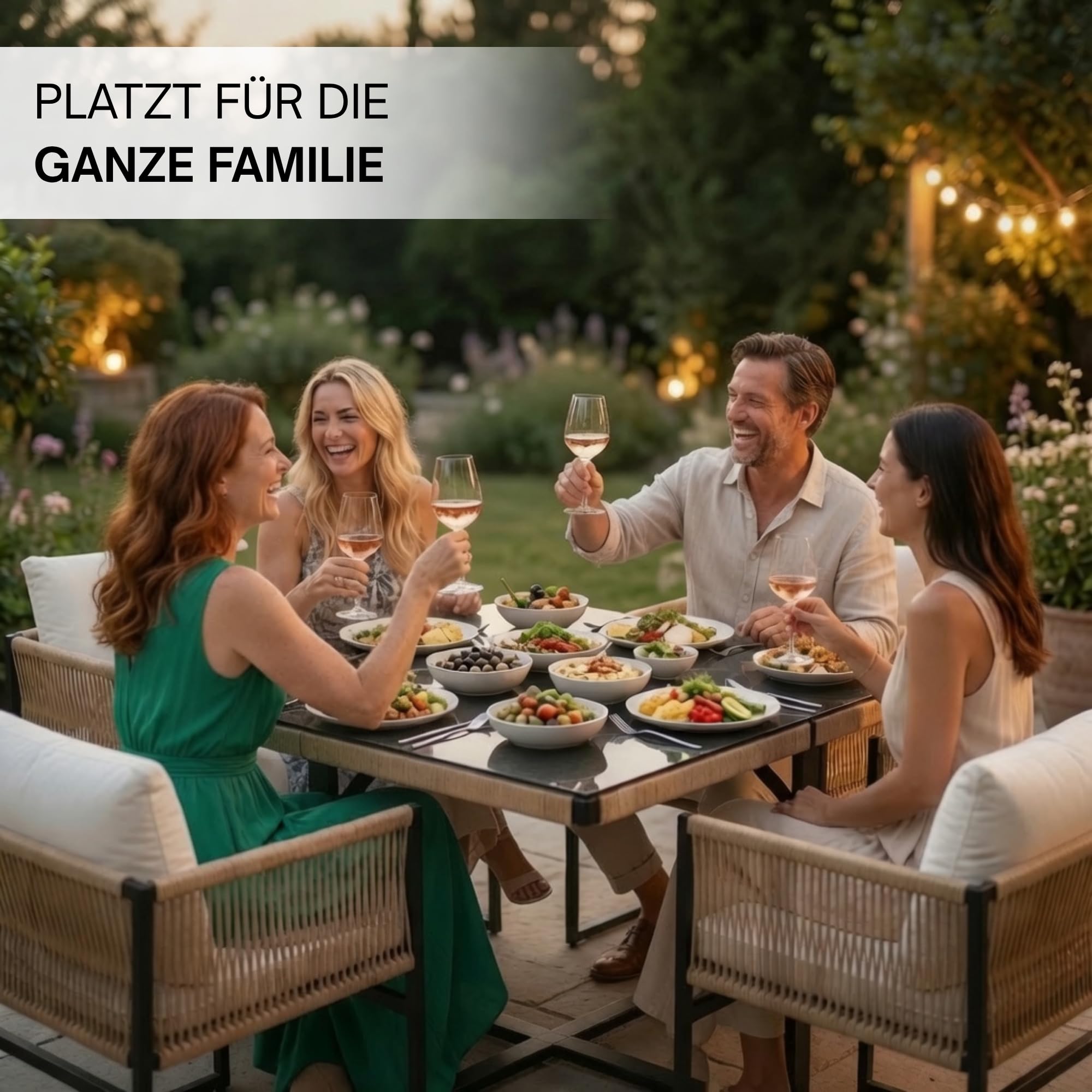 ESTEXO Set di mobili da giardino con elegante design in corda, per esterni, per 4 persone (beige)