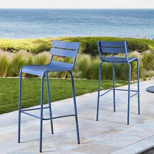 Miniatura 2 de Taburetes de bar de metal con respaldo, sillas de patio extra altas, silla de café moderna para cocina interior y exterior, taburete de comedor de