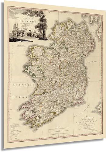 HISTORIX Póster vintage de 1797 con mapa de Irlanda Arte de pared vintage de 24 x 30 pulgadas Mapa histórico de Irlanda Impresión de mapa de la