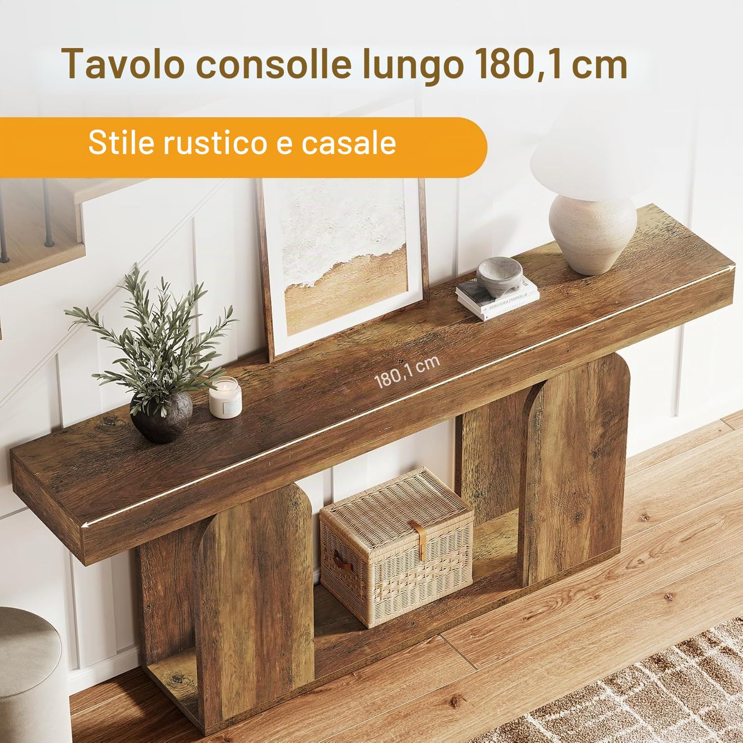 Tribesigns 160 cm Consolle Ingresso, Tavolo Consolle in Legno Industriale Dietro il Divano con Gambe con Motivo Retrò Cavo per Soggiorno, Corridoio, Ingresso, Marrone Rustico