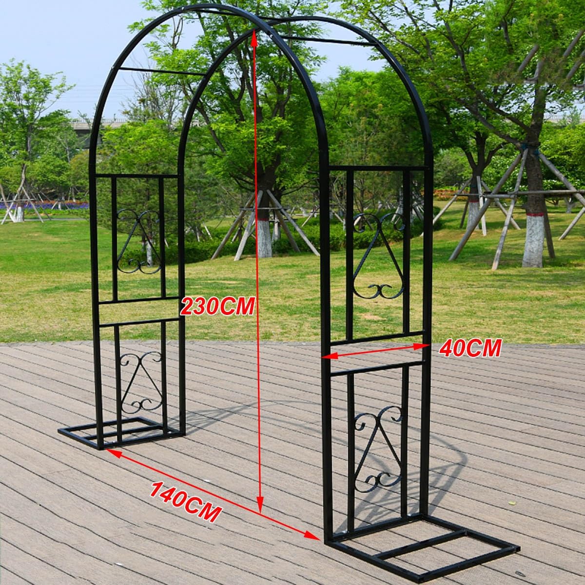 Zware Tuinboog Metalen Rozenbogen Breed 140 cm 180 cm 220 cm 260 cm 300 cm 340 cm Tuiningangen Decoratie Booglatwerk Voor Klimplanten (Color : Zwart, Size : 140x230x40CM