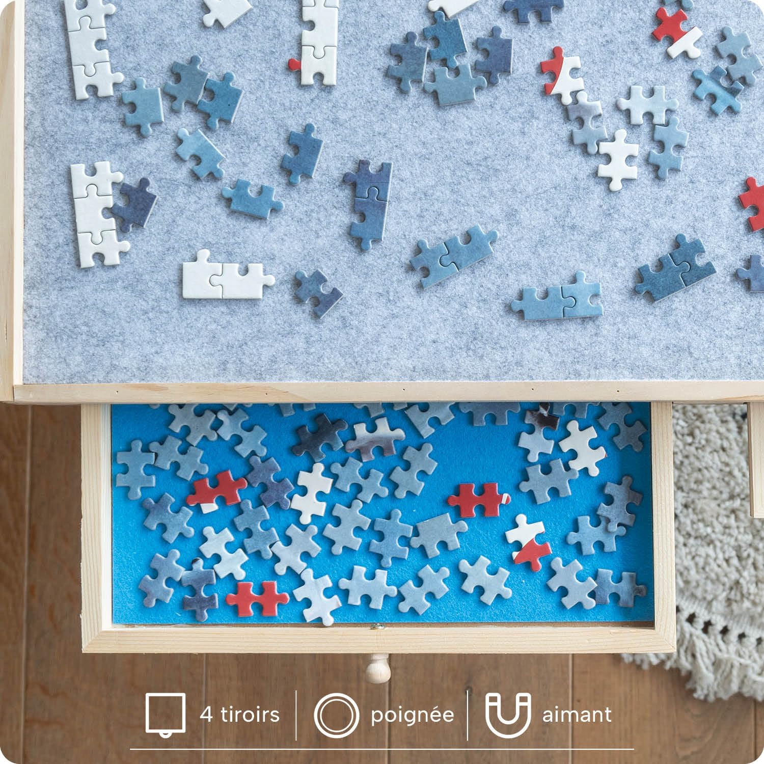 Plateau de Puzzle Inclinable pour 1500 pièces BREND - Support Puzzle Réglable - Rangement Jigsaw avec 4 Tiroirs - Planche de Puzzle - Couvercle Protecteur - Plateau de Puzzle en Bois - Table pour 1500