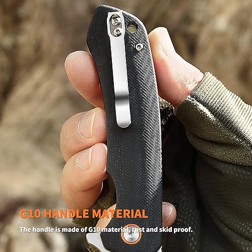 Miniatura 6 de SUMACO Cuchillo de bolsillo plegable EDC Tactical Knife Camping Survival Knife 3.54'' D2 Blade acero y G10 Handle Liner Lock Clip reversible para
