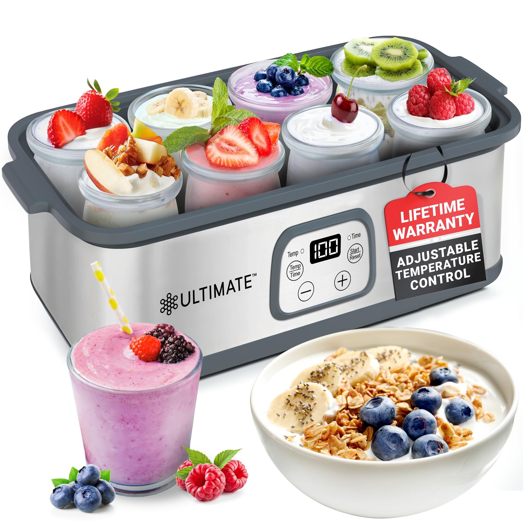 Ultimate Probiotic Yogurt Maker - Make Billions of Live Probiotics with Adjustable Temperature and Time Control - Get Better Gut Health - Lifetime Warranty - Perfect Kitchen Gift