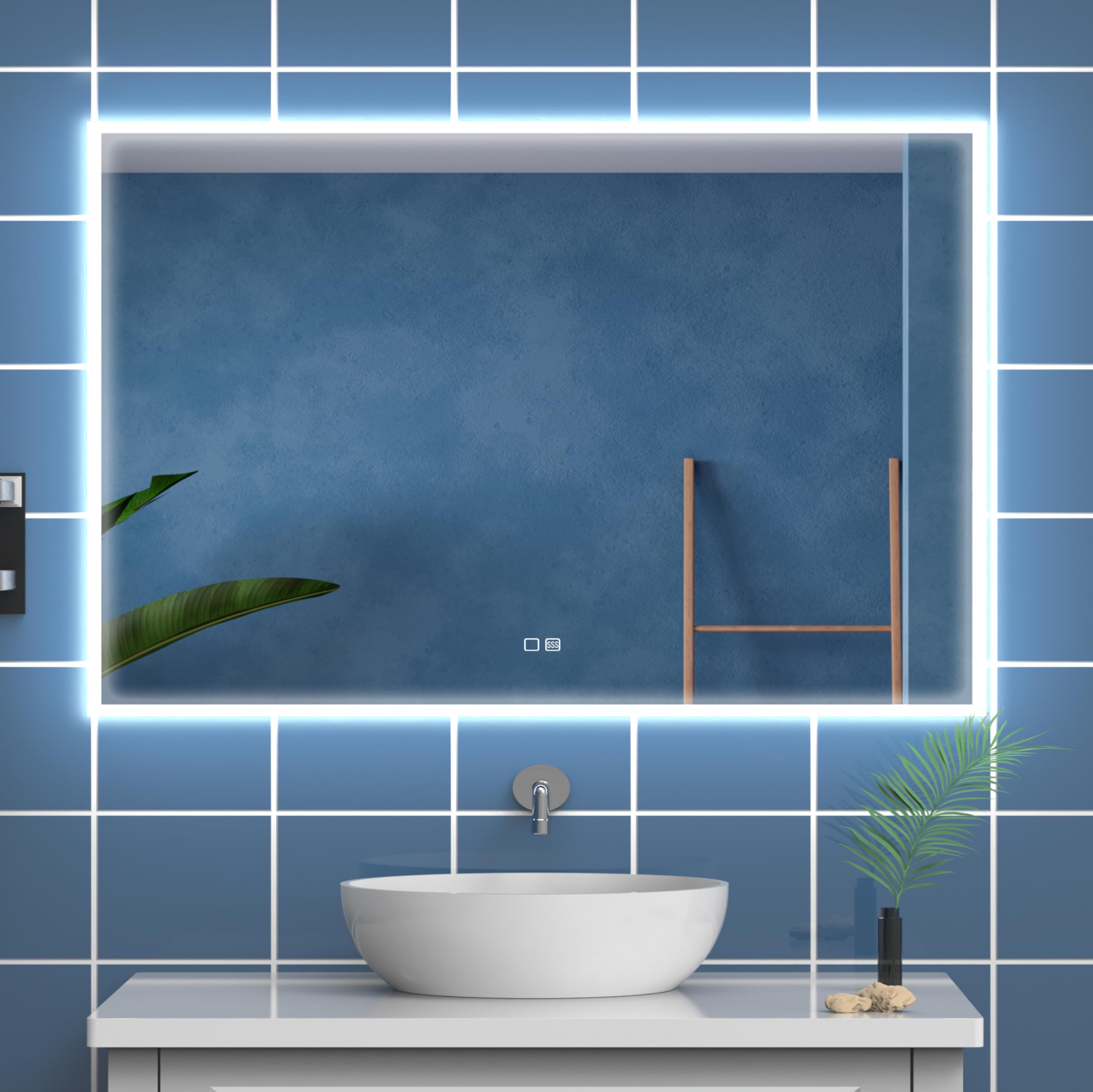 UBUD Espejo de Baño con Luz LED, Rectangular 120x80 cm, Marco Negro Mate - Antivaho, Regulable y 3 Colores de Luz, Memoria, IP44, Vidrio Anti-Estallido, Maquillarse/Afeitarse