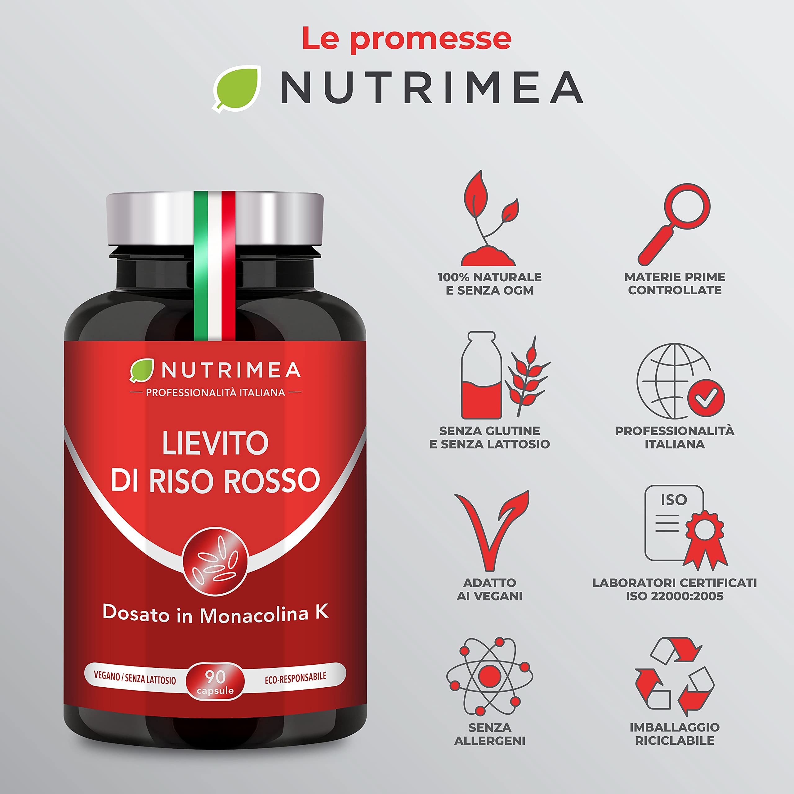 Lievito di Riso Rosso | Ricco di Coenzima Q10 | Con 2,8 mg di Monacolina K | 90 Capsule