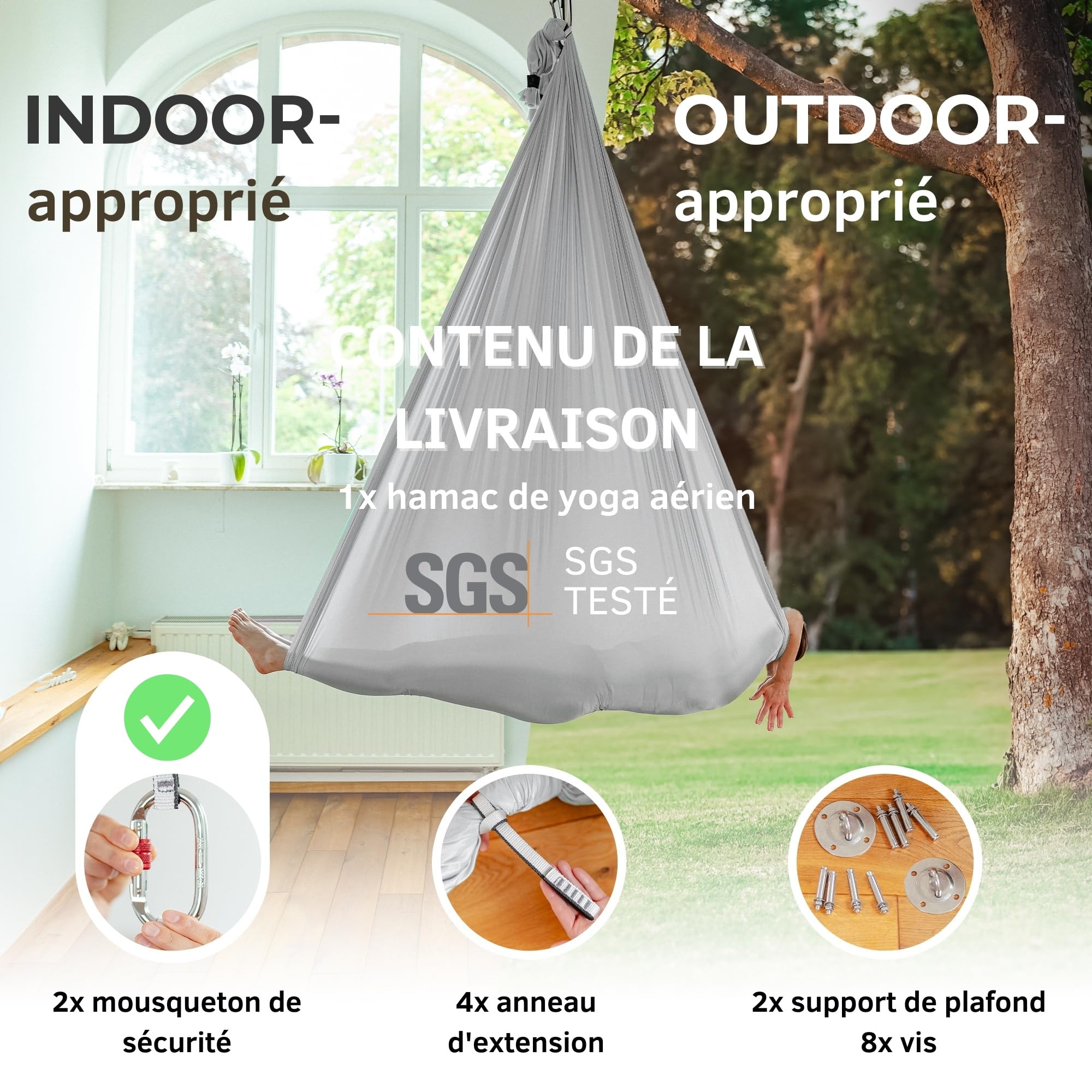 Hamac Nylon 5m Hamac Yosana Avec Kit De Fixation - 5x2,6m, Nylon, Certifié TÜV, Charge 300kg Hamac Nylon 300kg